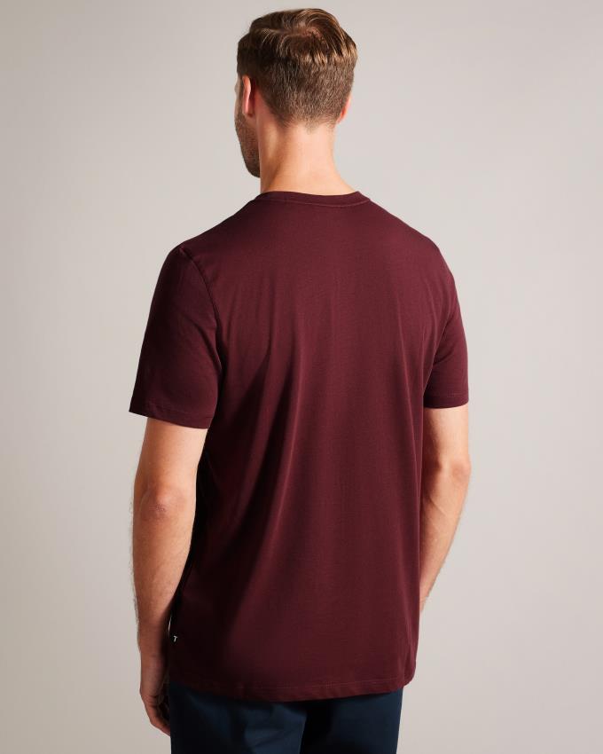 T-Shirt Ted Baker Short Sleeve Branded Bordeaux Homme | HEY-43222098